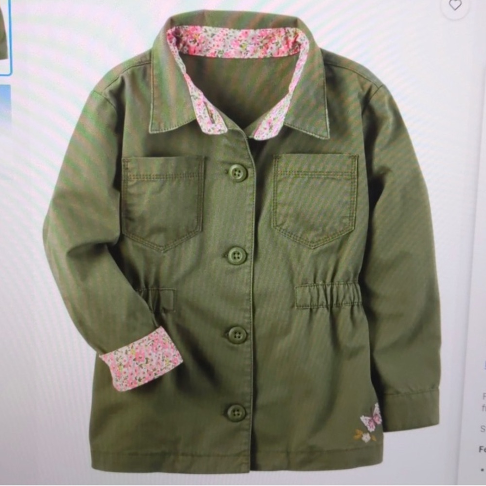 Carters adorable kids olive green jacket with embroidered butterfly , size 3T